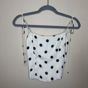 Reformation Polka Dot Tie Sleeve Crop Tank Straight Neck Retro Feminine Sz 6